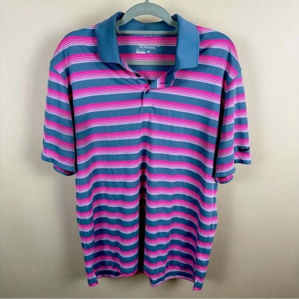Nike Golf Dri-Fit Pink and Grey Stripped Polo Men’s L